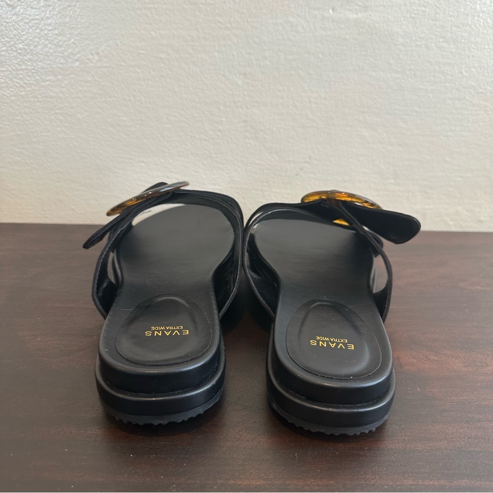 Evans Black  Extra Wide Slide Open Toe Faux Suede Buckle Sandals Size 11 - Picture 7 of 11